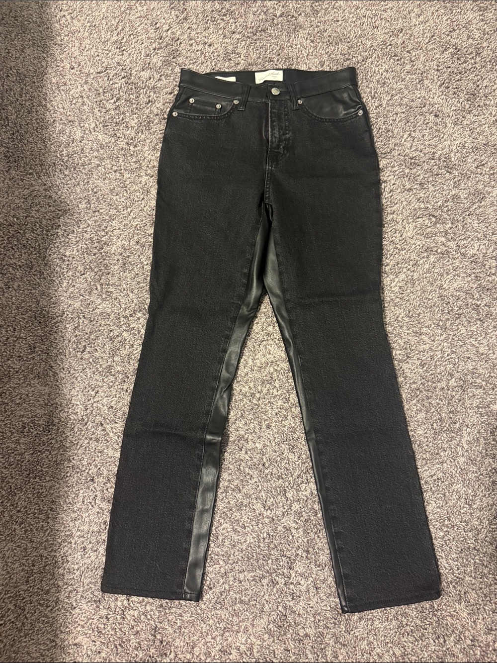 Universal Thread Black Straight-Leg Jeans with Leather Trim